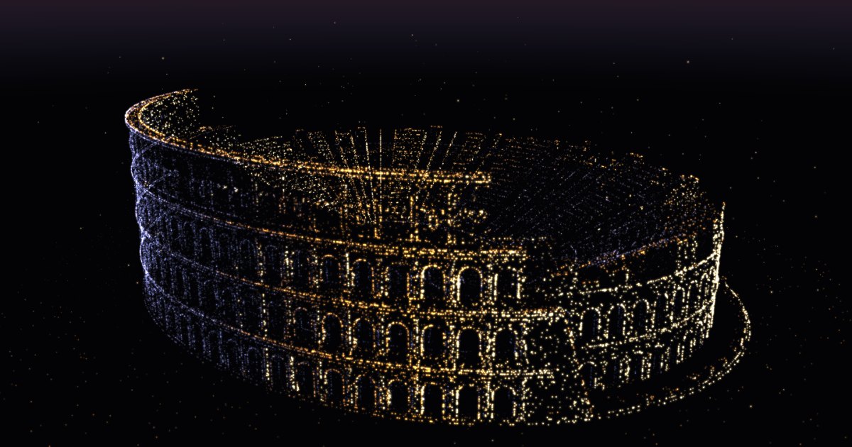 El Coliseo en puntos de luz dorados, al atardecer