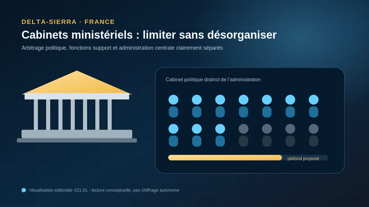 Cabinets ministériels : plafonnement des effectifs politiques et séparation des fonctions de l’administration centrale.
