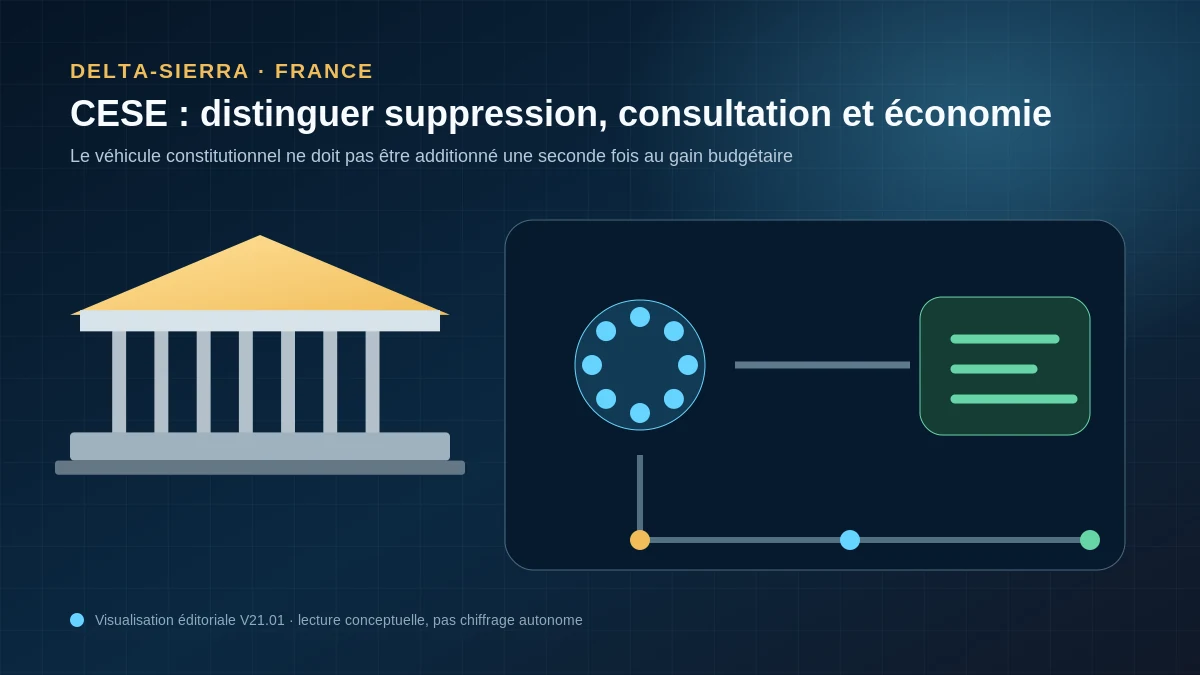 CESE : distinguer la suppression institutionnelle, le maintien éventuel de fonctions consultatives et l’impact budgétaire.