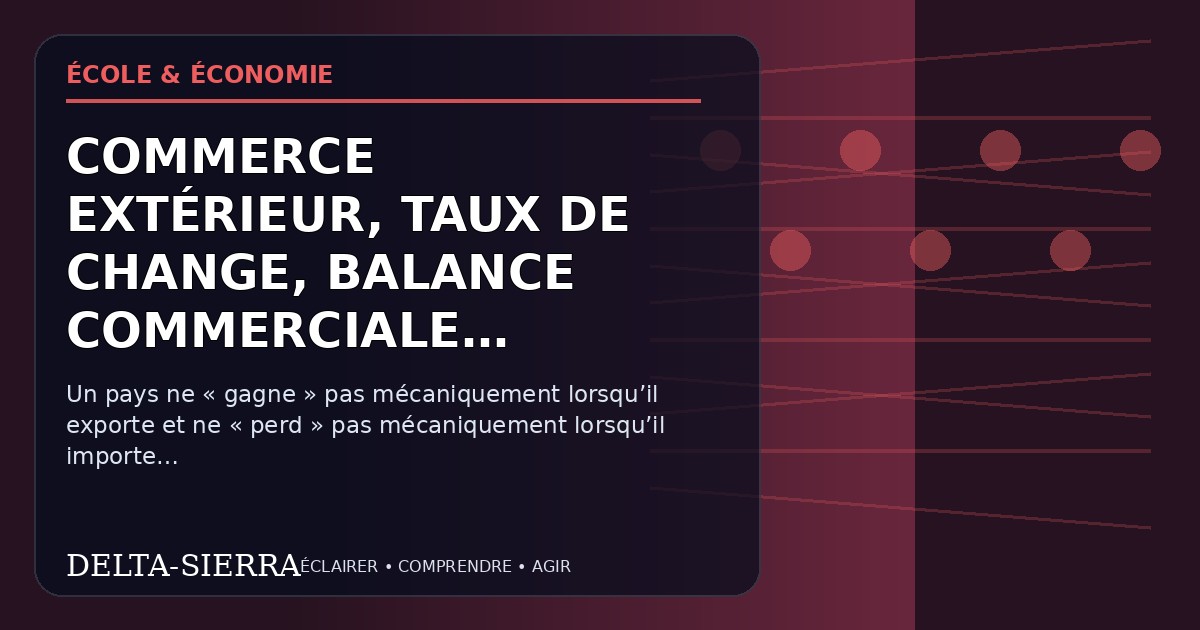 Illustration pédagogique — Commerce extérieur, taux de change, balance commerciale et compte courant