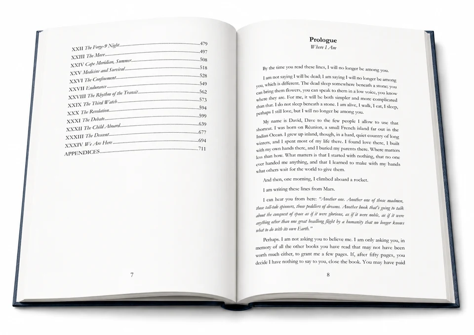 English interior preview: contents and prologue of I Walked on Mars, Book 1.