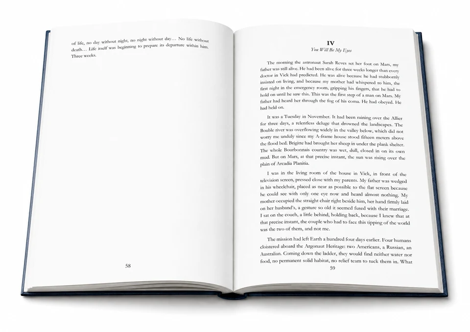 English interior preview: Chapter IV and the first human step on Mars.