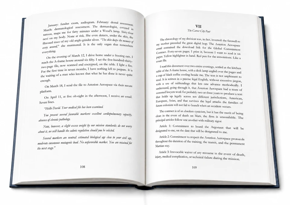 English interior preview: medical selection and the Carver City Pact.