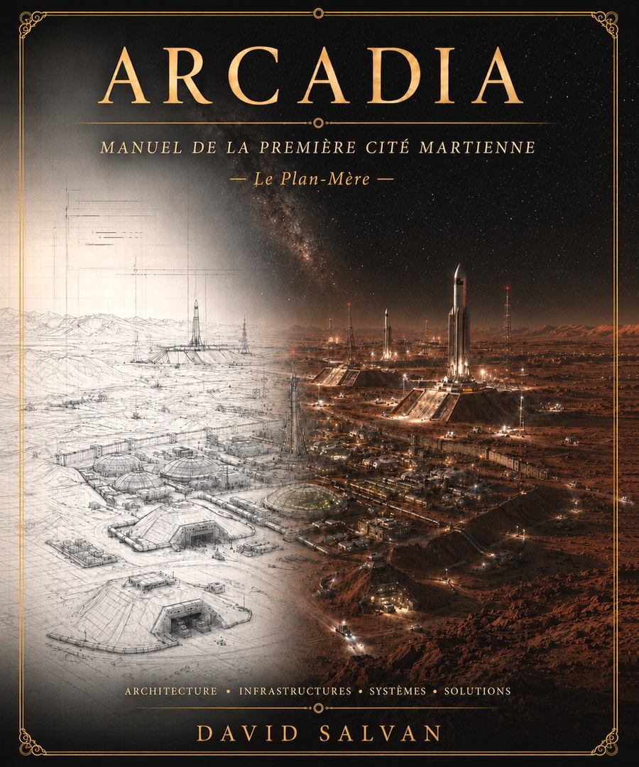 Couverture d’ARCADIA — Manuel de la première cité martienne — Le Plan-Mère, de David Salvan.