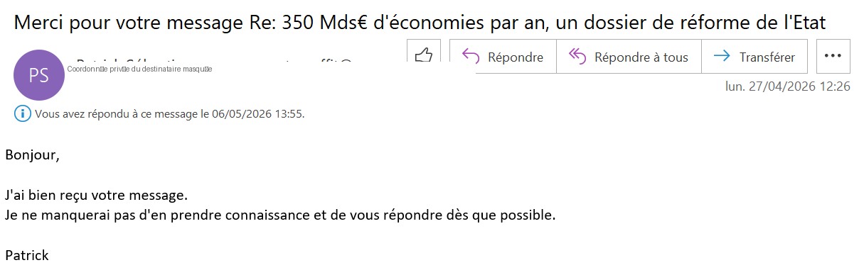 Capture de la réponse : Patrick Sébastien — 27 avril 2026