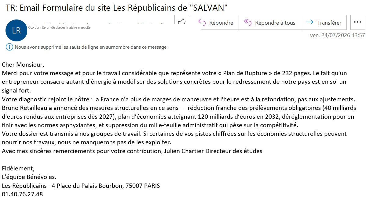 Capture de la réponse : Les Républicains — 24 juillet 2026