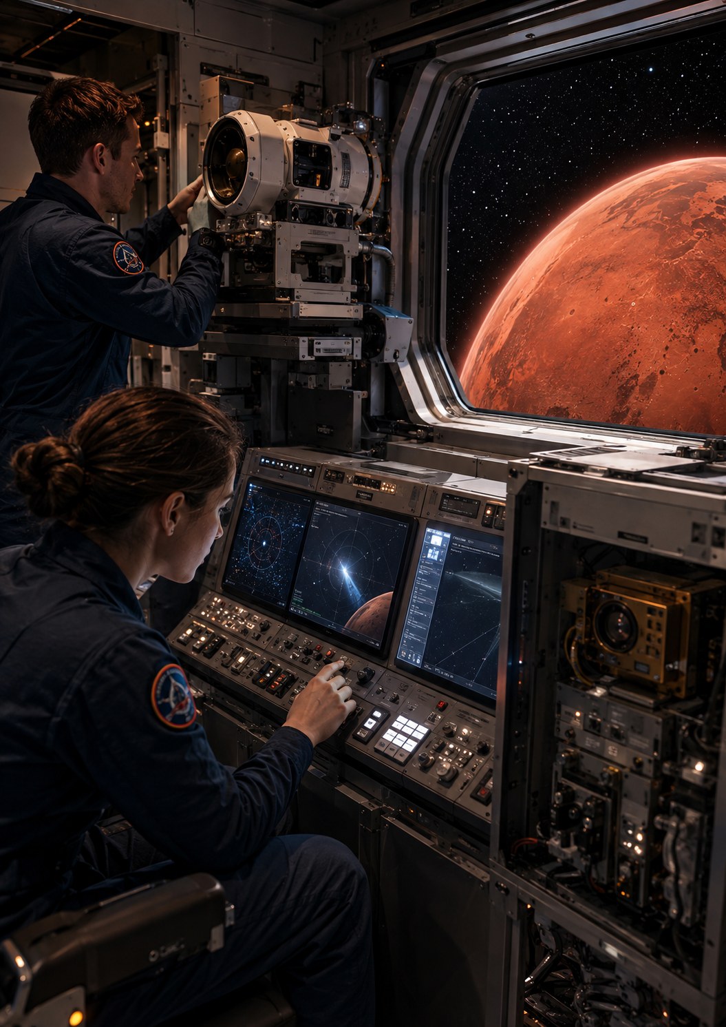 Équipage utilisant des instruments optiques et stellaires pour compléter la navigation inertielle à proximité de Mars.