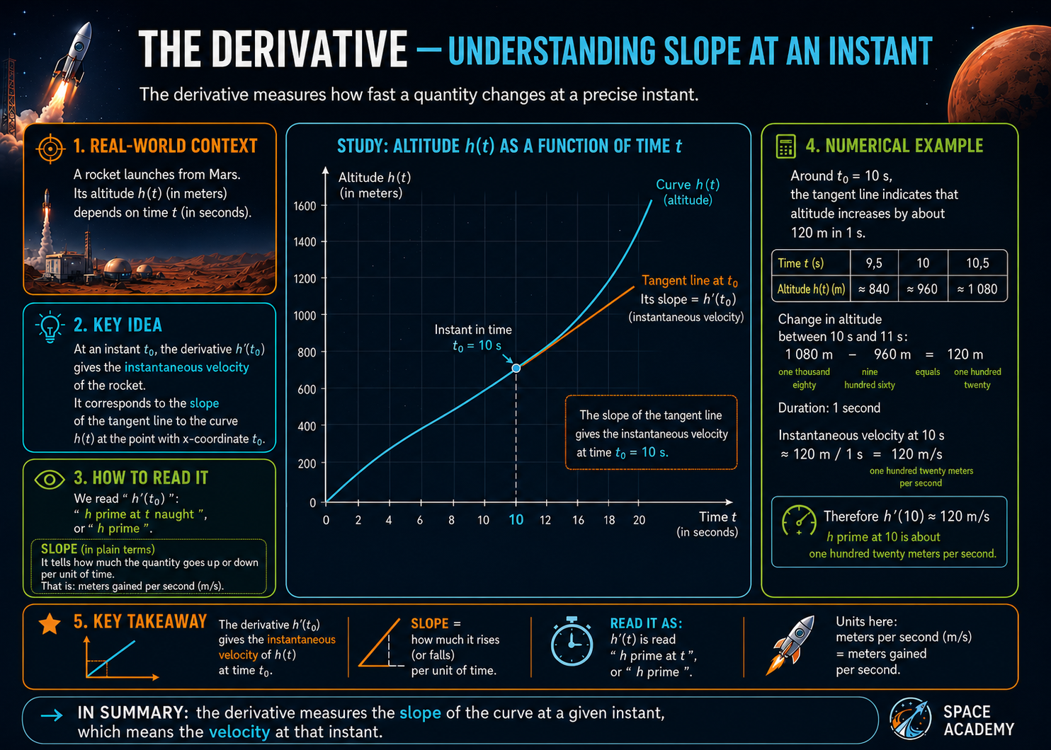 Technical illustration 034 for AM-01.11 — Derivative: measuring how fast a quantity changes now
