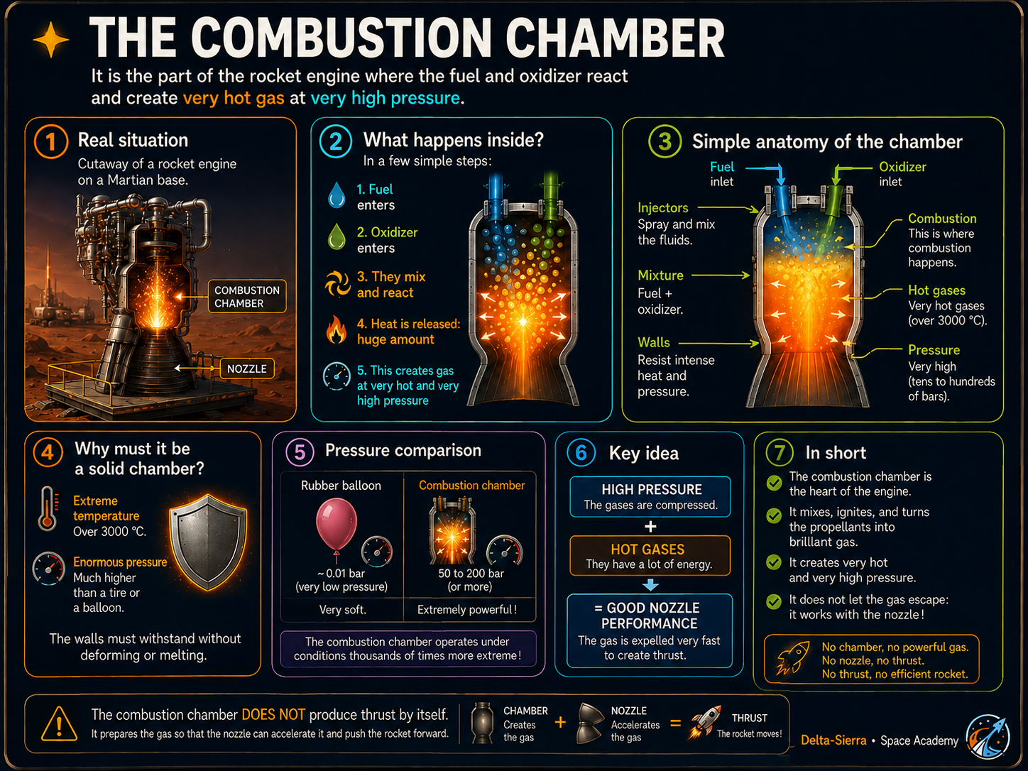 Technical illustration 045 for AM-04.36 — Combustion chamber: turn chemical reaction into hot gas before the nozzle