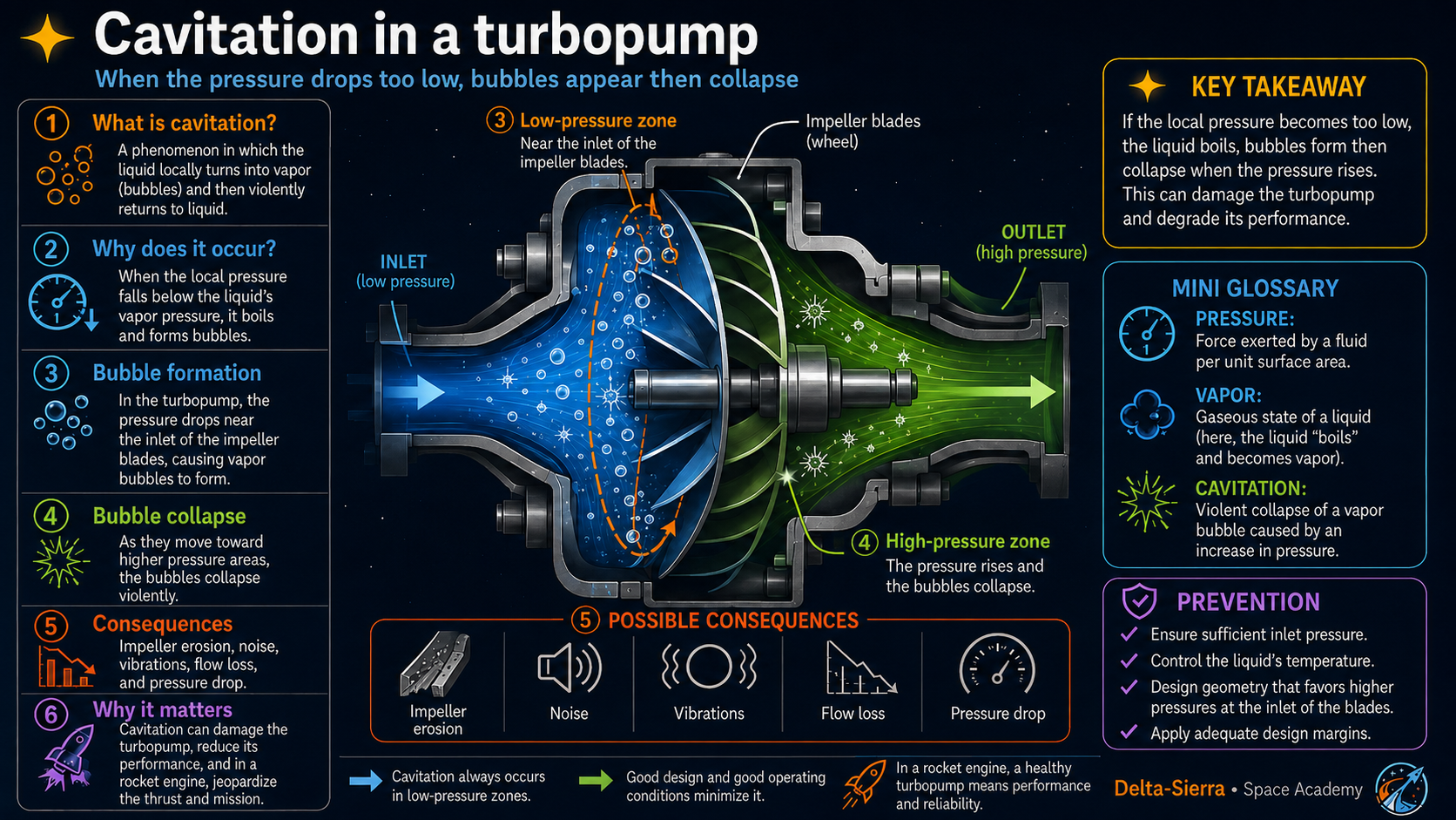 Technical illustration 068 for AM-04.34 — Cavitation: when liquid begins forming bubbles where the pump needs liquid