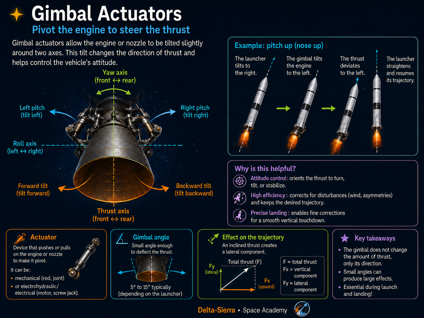 Technical illustration 077 for How does an actuator hold a thrusting rocket engine?