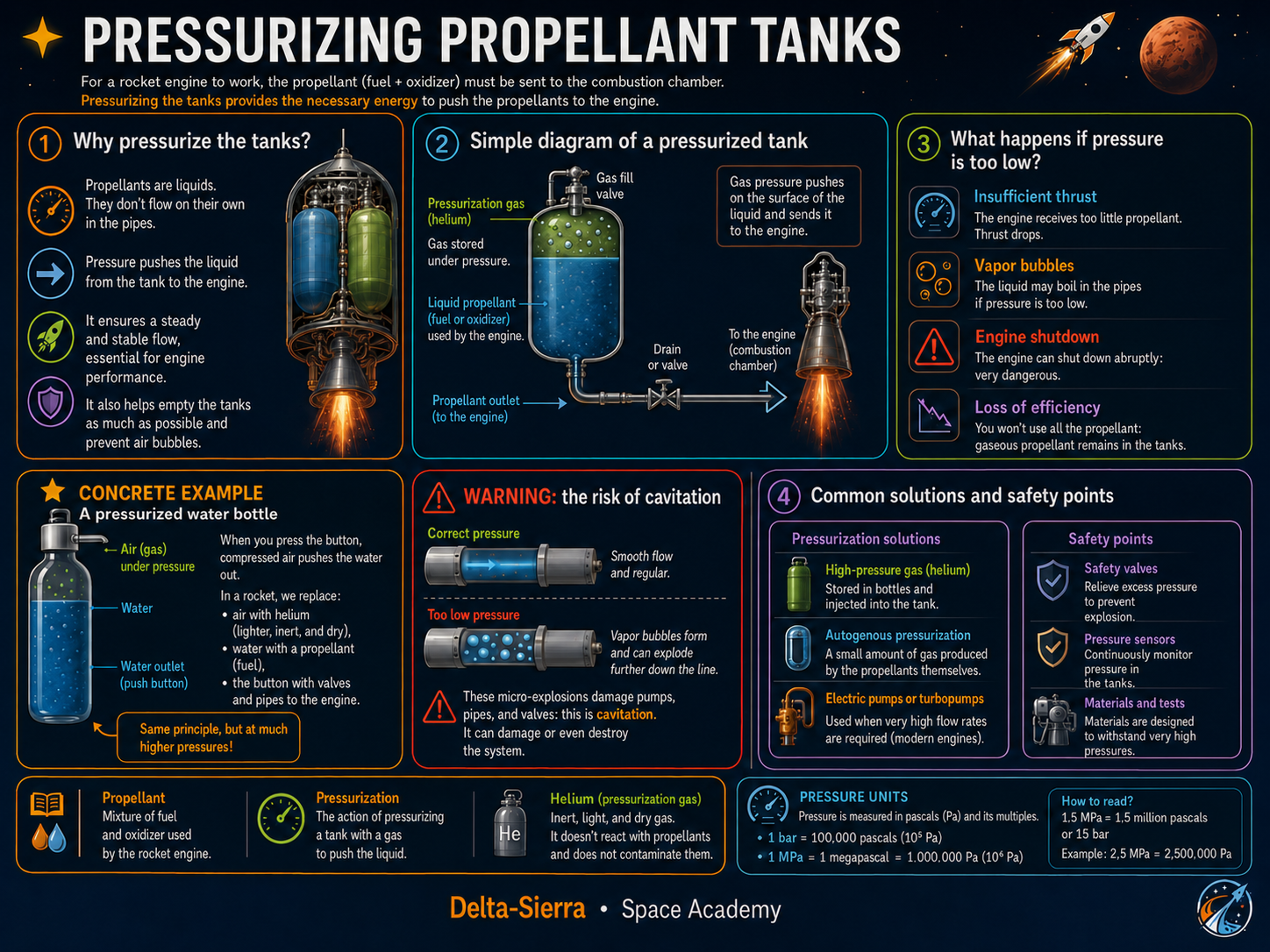 Technical illustration 091 for AM-04.31 — Pressurizing propellant tanks: why propellant does not simply “fall” into the engine