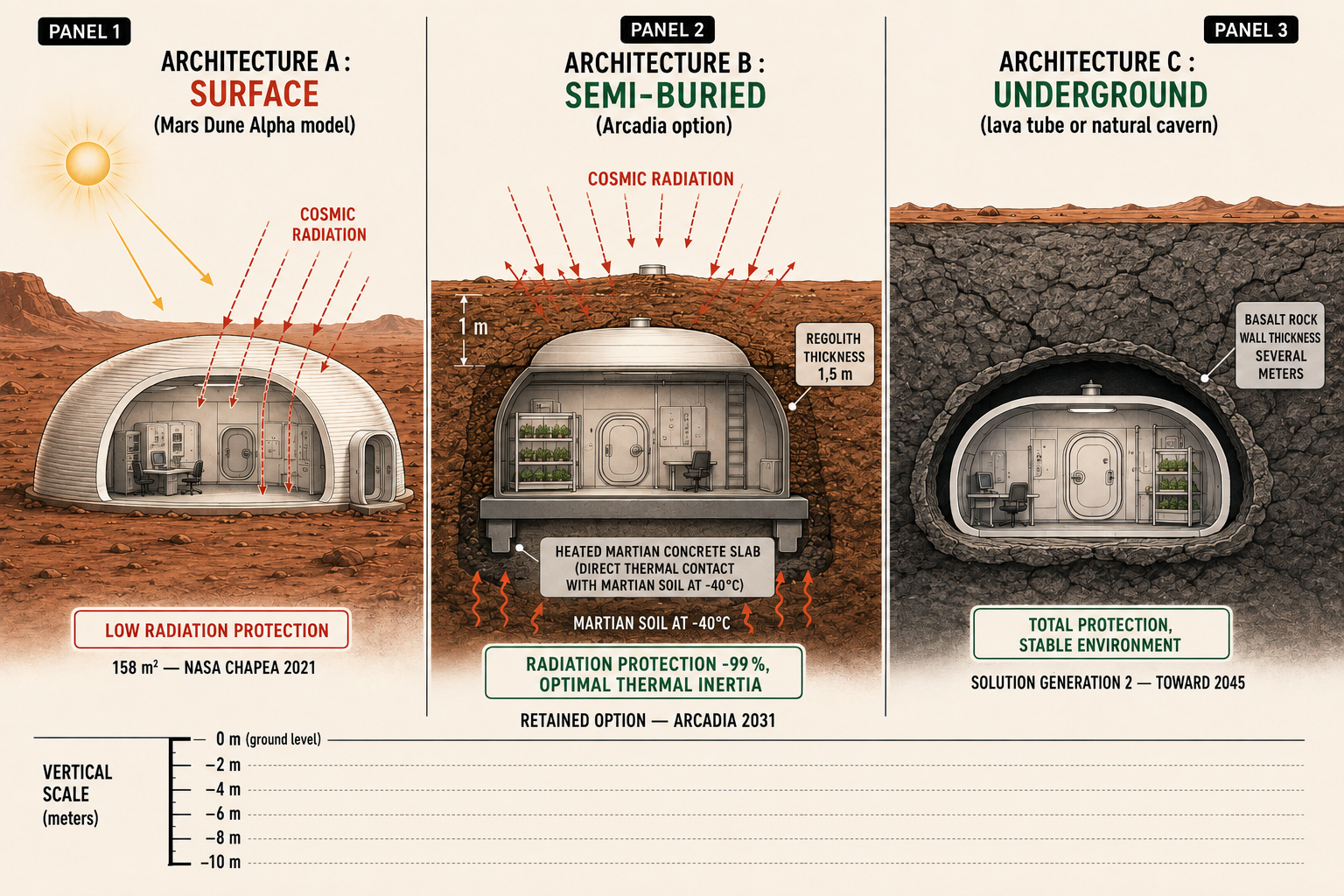 Technical illustration 204 for Mars construction: earthworks, regolith, protection and geometric control