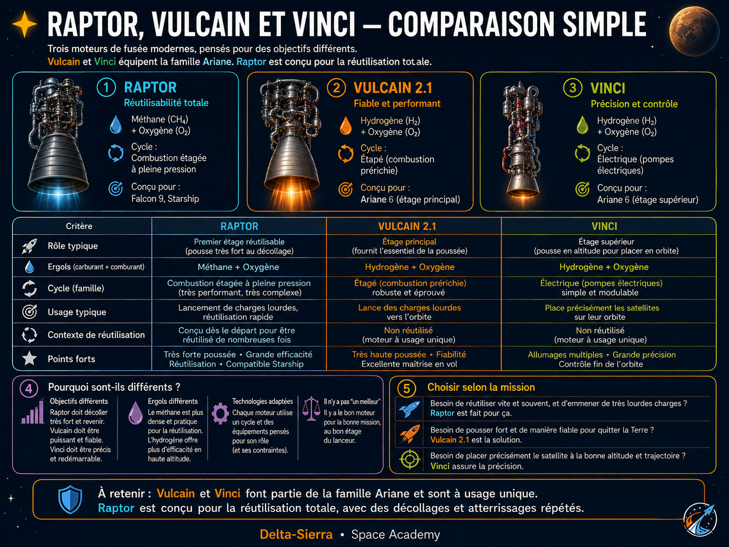 Raptor, Vulcain et Vinci — comparaison