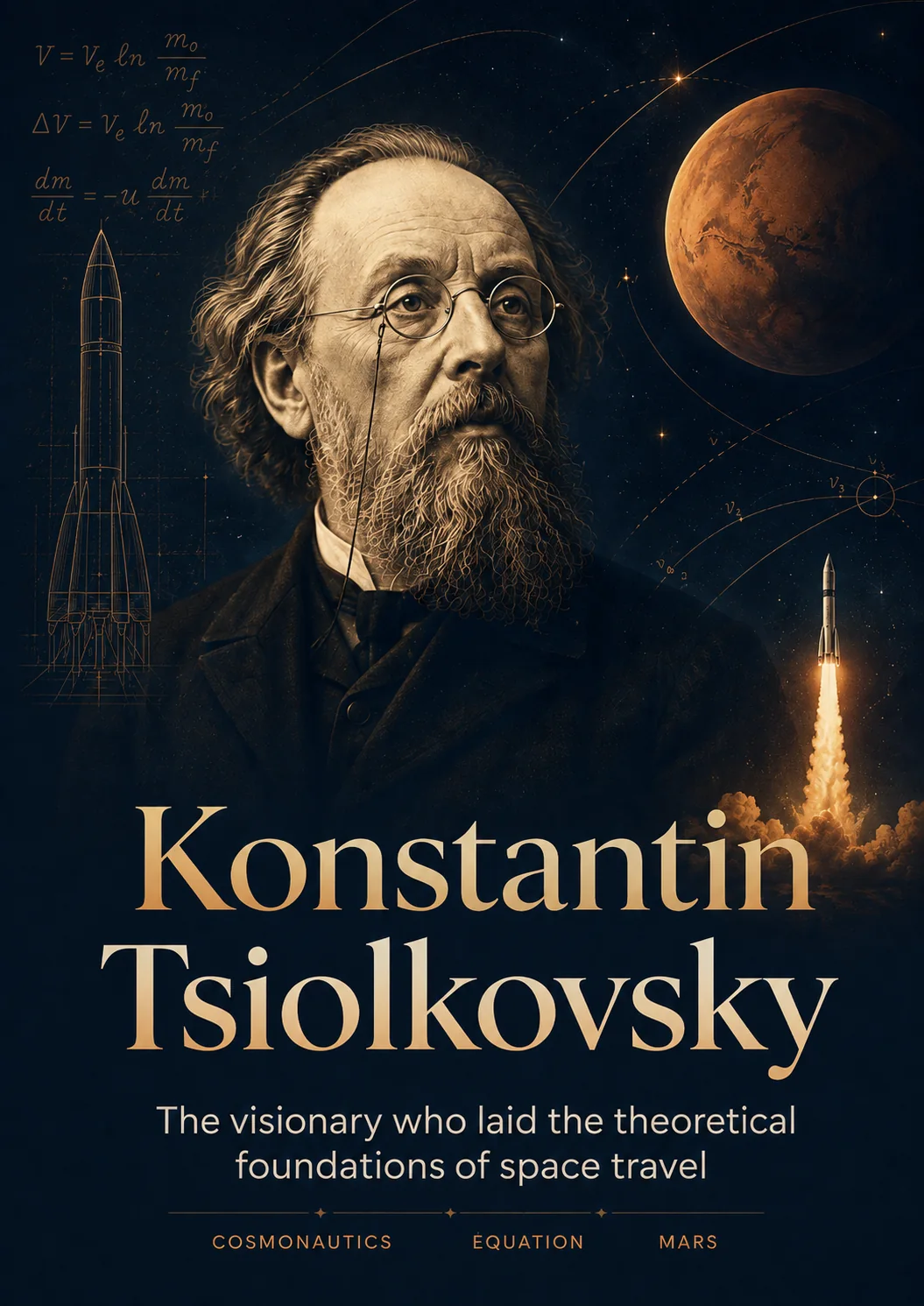 Konstantin Tsiolkovski et la vision d’une infrastructure spatiale habitée : illustration éditoriale.
