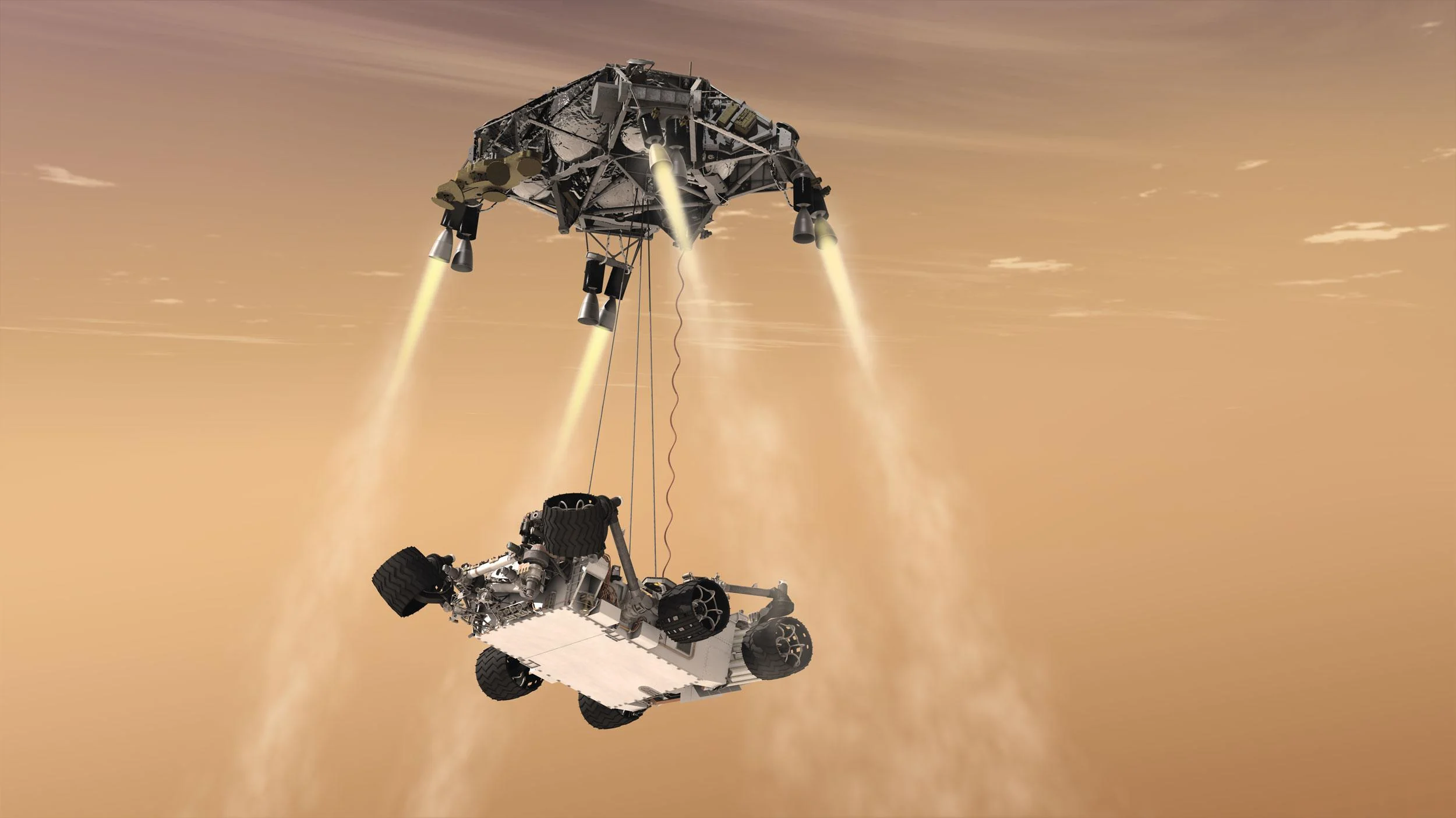 Architecture de descente de Curiosity utilisant le sky crane