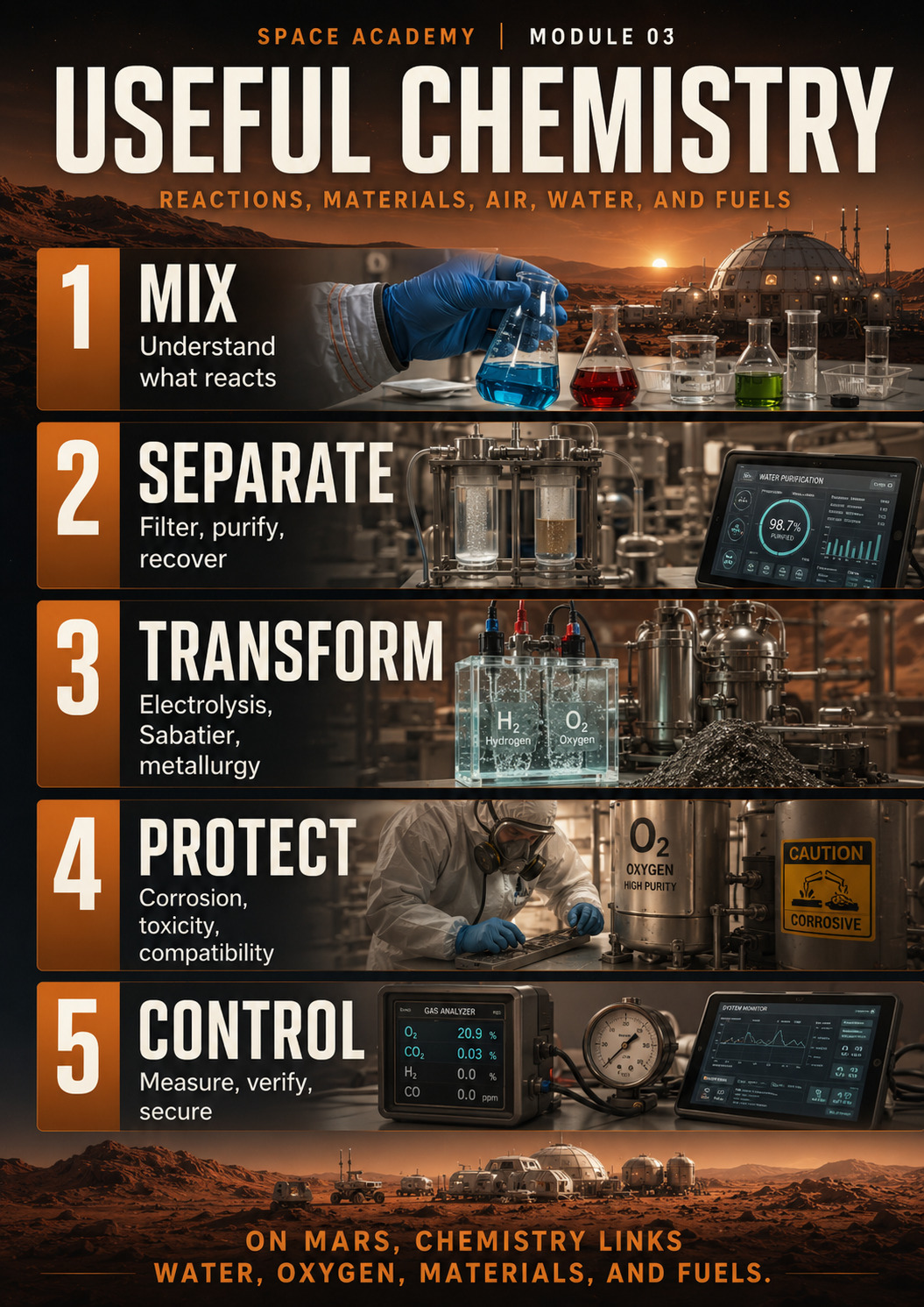 Useful chemistry: mix, separate, transform, protect and control.