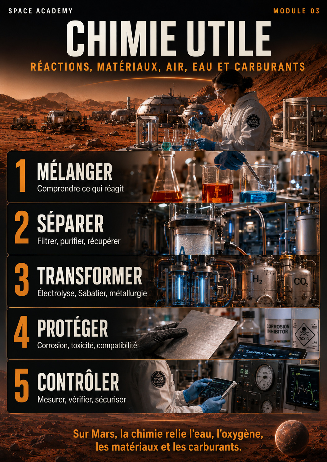 Chimie utile : mélanger, séparer, transformer, protéger et contrôler.