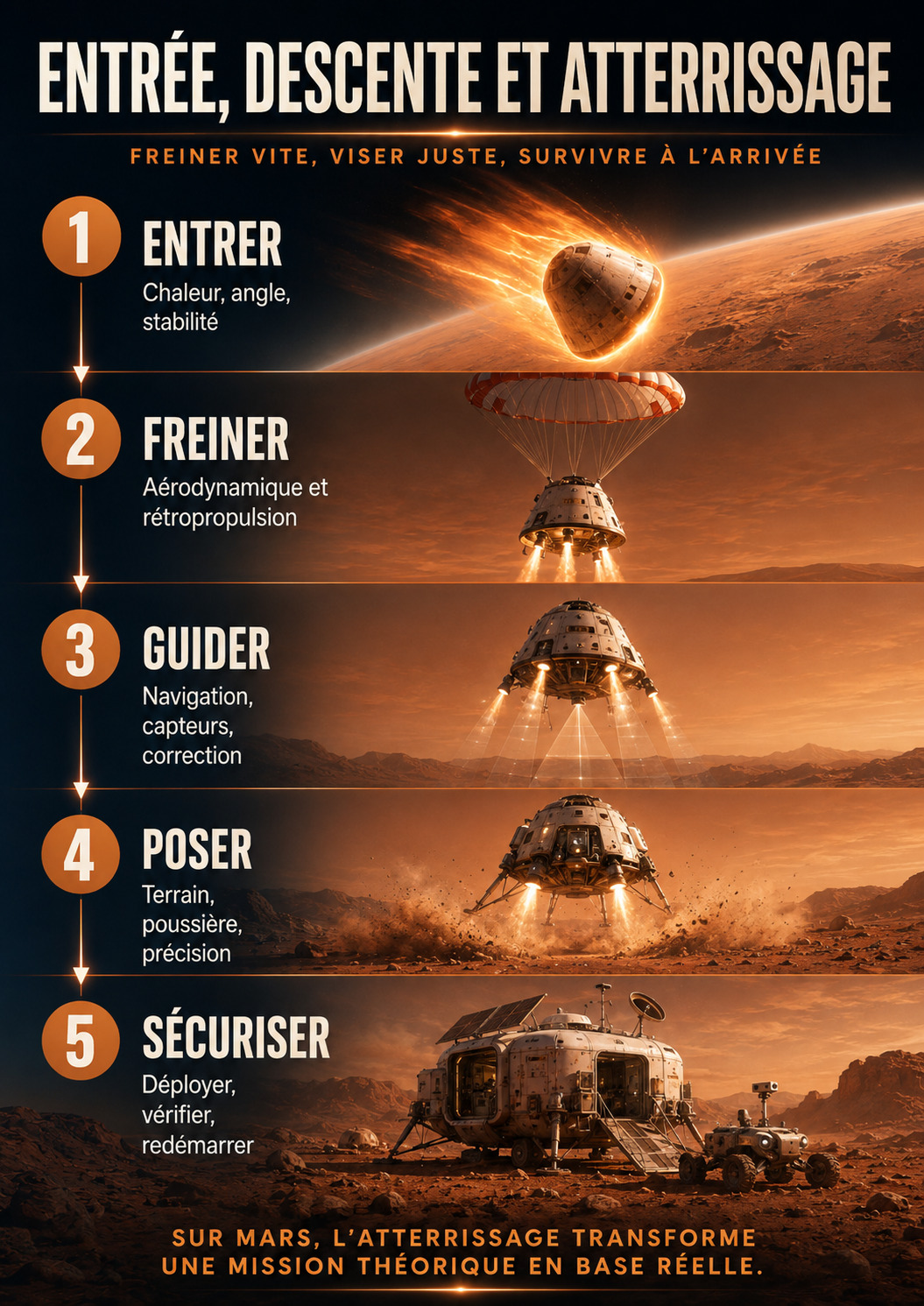 Entrée, descente et atterrissage sur Mars en cinq étapes.