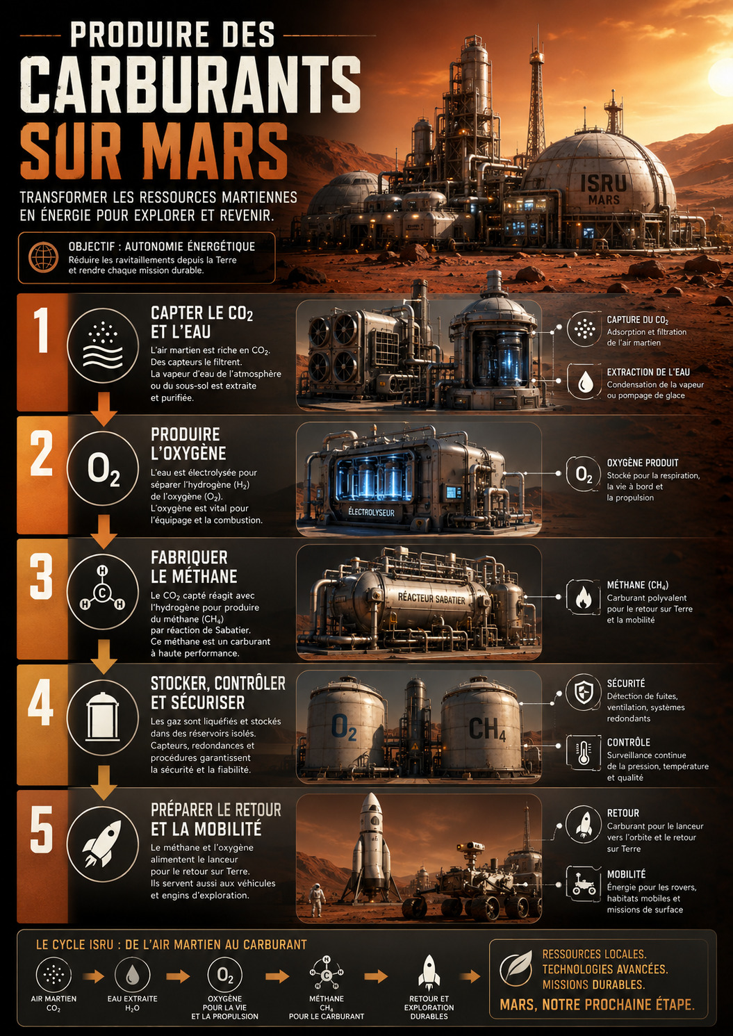 Produire des carburants sur Mars à partir de ressources locales.
