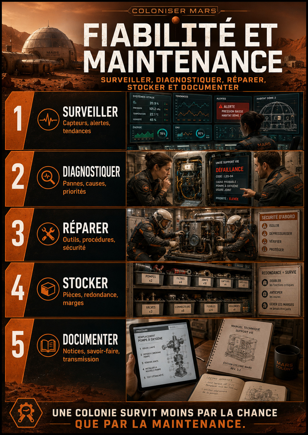 Fiabilité et maintenance : surveiller, diagnostiquer, réparer, stocker et documenter.