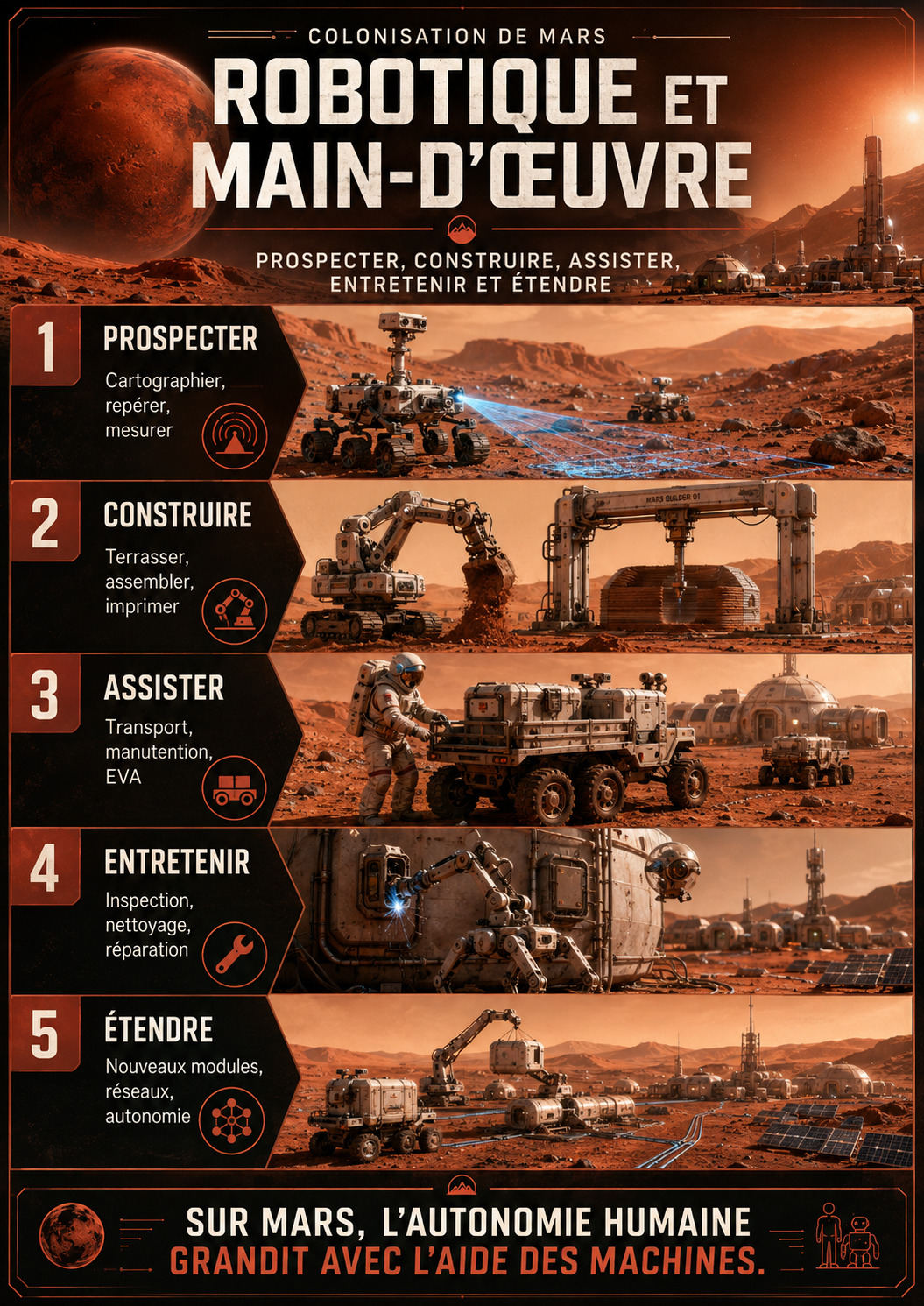 Robotique et main-d’œuvre : prospecter, construire, assister, entretenir et étendre.