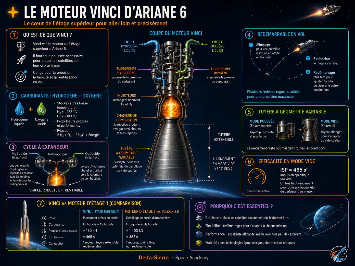 Vinci : moteur cryogénique rallumable de l’étage supérieur d’Ariane 6 — planche pédagogique.