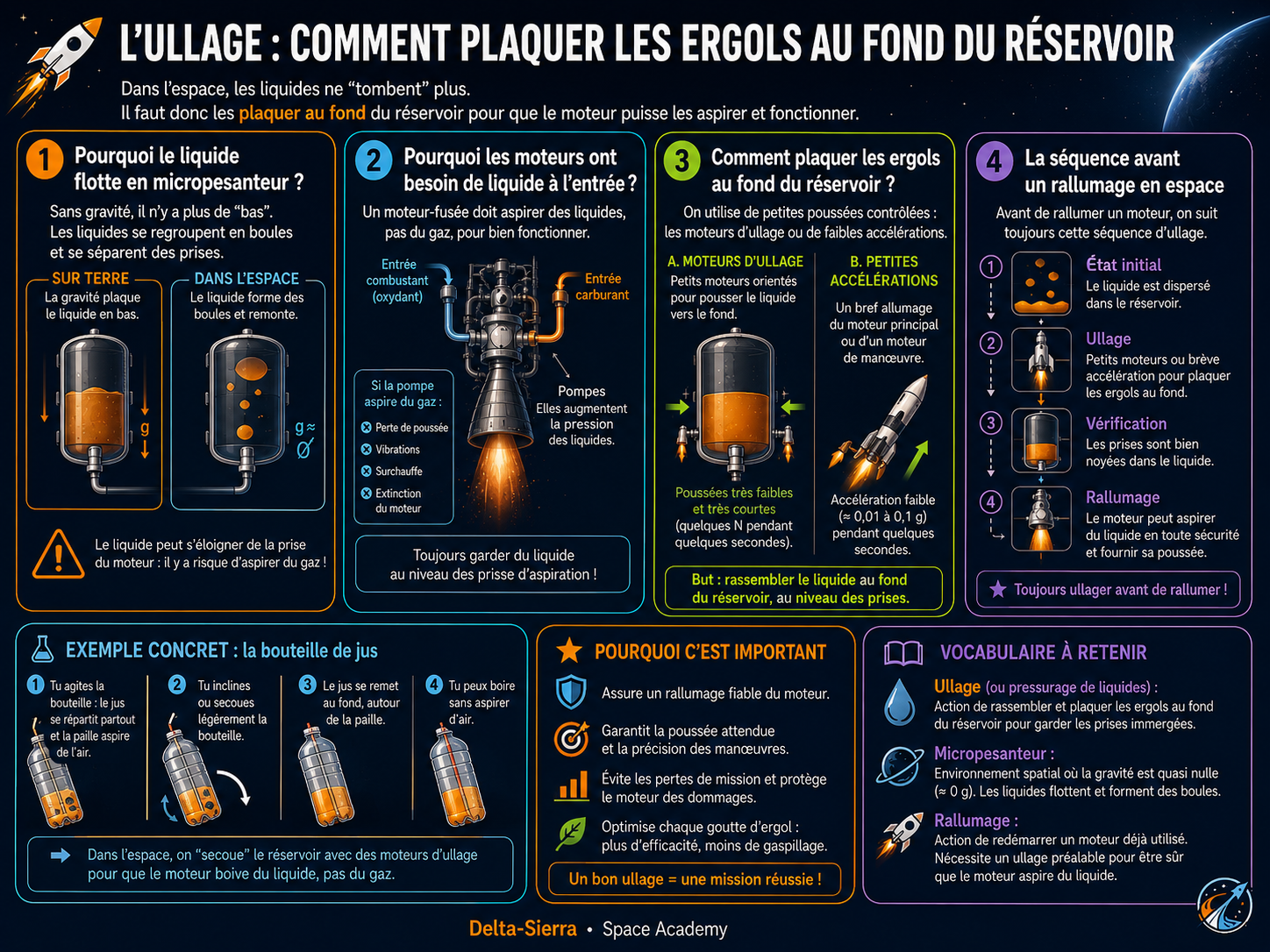 Ullage : comprendre le volume gazeux et la position des liquides dans un réservoir en microgravité.