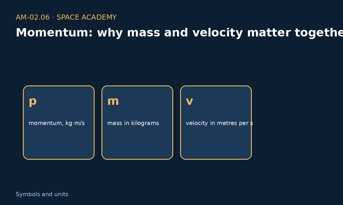 Learning diagram 2: 2 — How to read the symbols and units — Momentum: why mass and velocity matter together